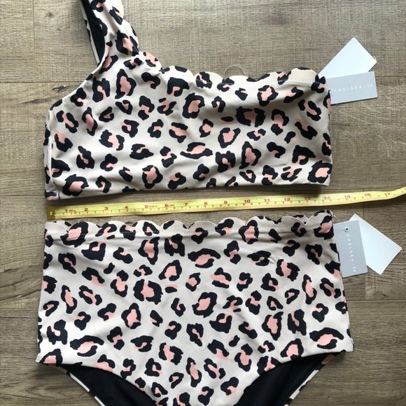 NWT Chelsea28 Beige Leopard High Waist Bikini Set - Picture 6 of 8